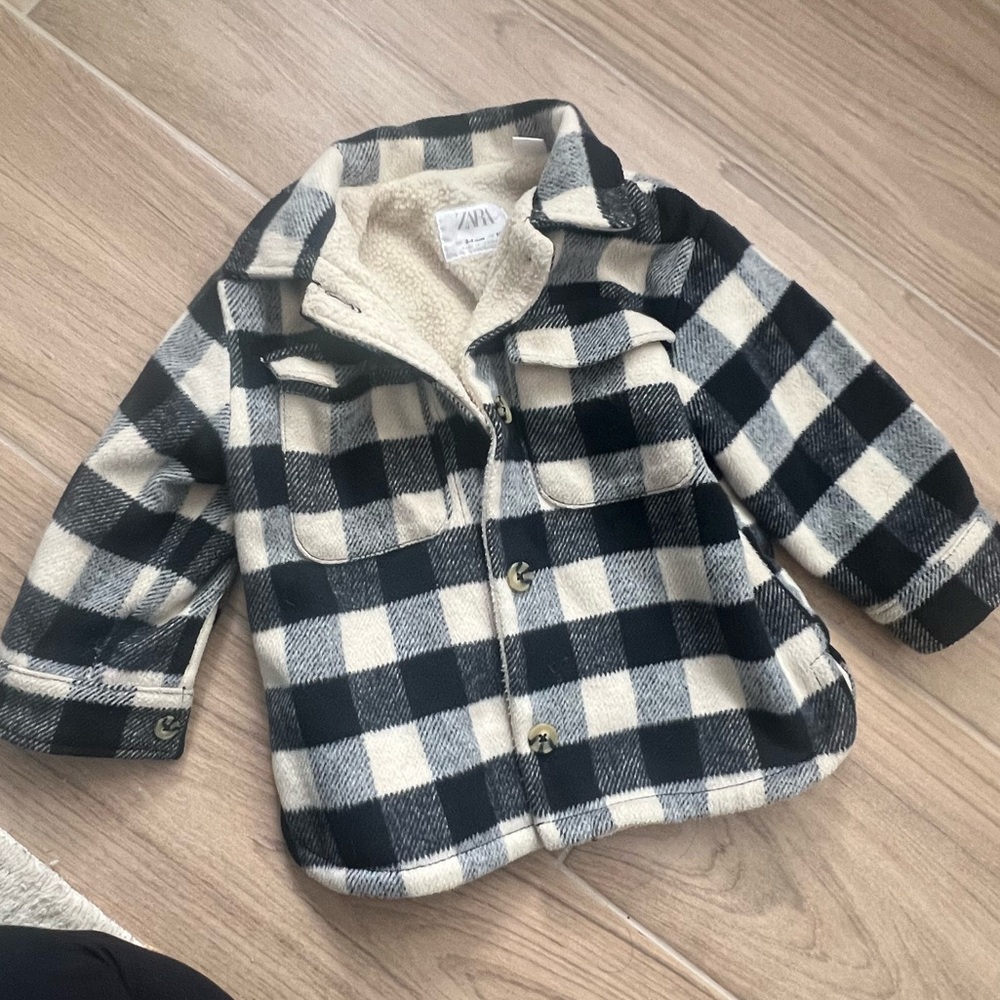 Zara Kids Plaid Jean Jacket - Black and Cream